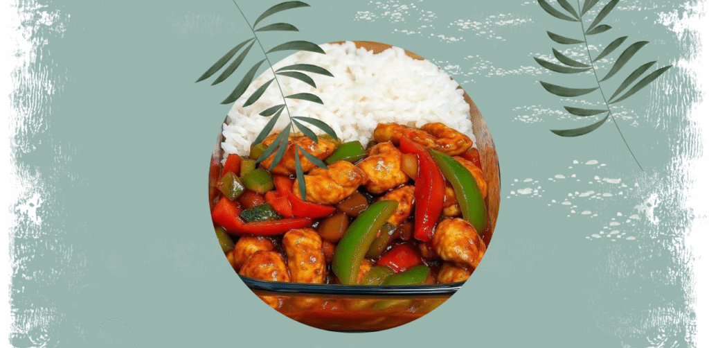 Grilled Garlic Chicken with Peppers and Steamed Rice Recipe