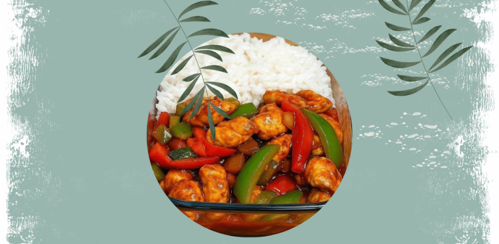 Grilled Garlic Chicken with Peppers and Steamed Rice Recipe