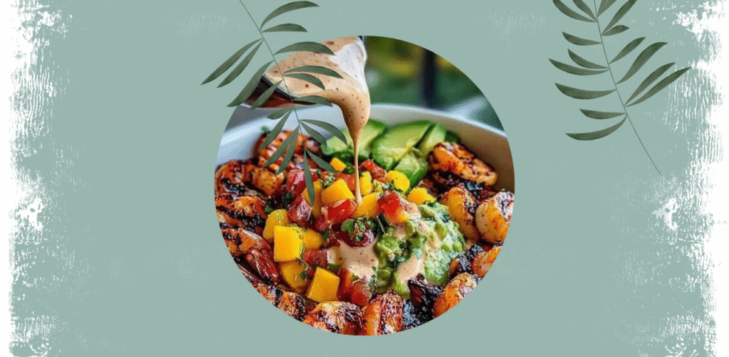 Shrimp and Avocado Bowls with Mango Salsa & Lime-Chili Sauce