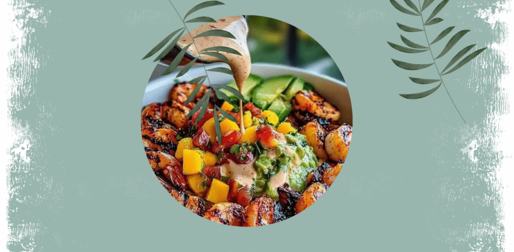 Shrimp and Avocado Bowls with Mango Salsa & Lime-Chili Sauce