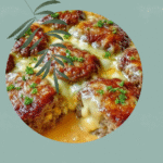 Cheesy Baked Meat Patties in Creamy Herb Sauce